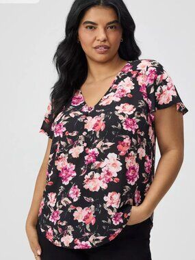 Torrid Harper Georgette Pullover Flutter Sleeve Blouse Floral Black Womens 2X